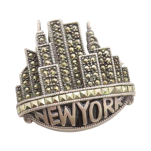 925 Sterling Silver Vintage Brooch JUDITH JACK Marcasite New York City   BP11772
