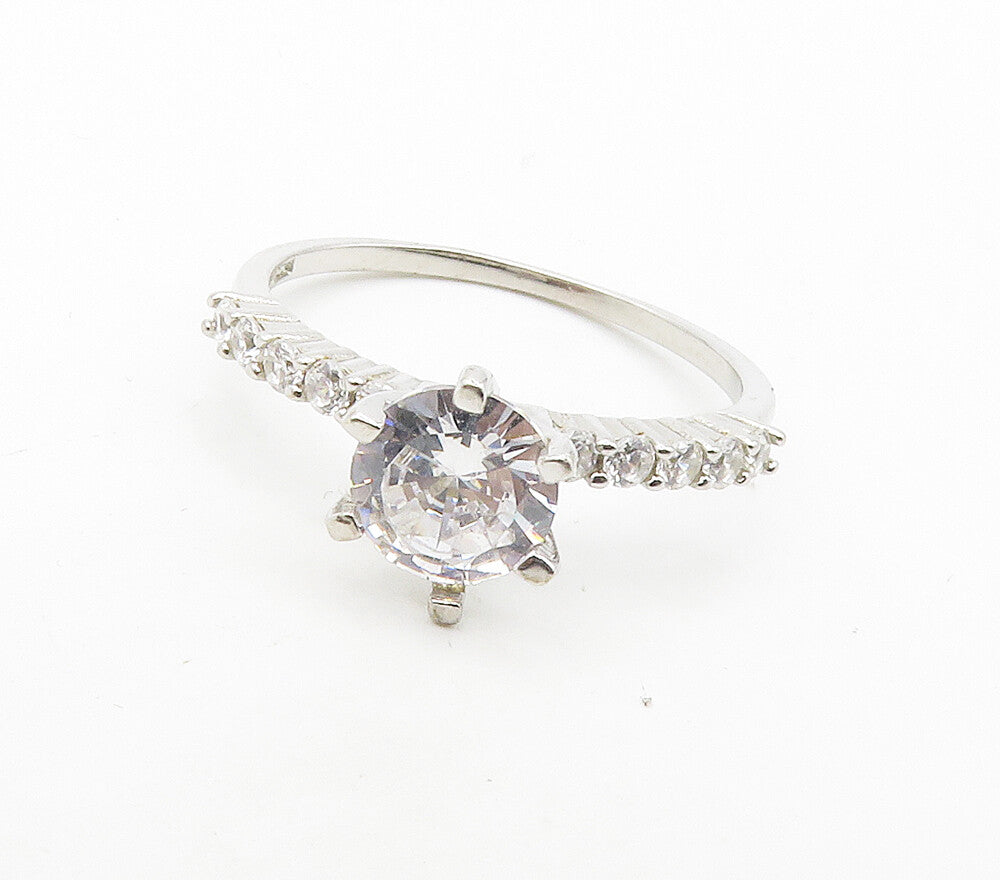925 Sterling Silver  Shiny Cubic Zirconia Solitaire Accent Ring Sz 9  RG16485
