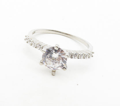 925 Sterling Silver  Shiny Cubic Zirconia Solitaire Accent Ring Sz 9  RG16485