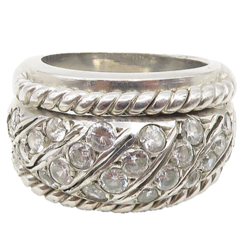 925 Sterling Silver  Vintage Cubic Zirconia Twist Dome Band Ring Sz 6  RG18690