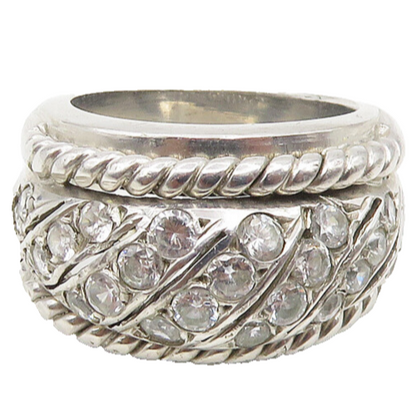 925 Sterling Silver  Vintage Cubic Zirconia Twist Dome Band Ring Sz 6  RG18690