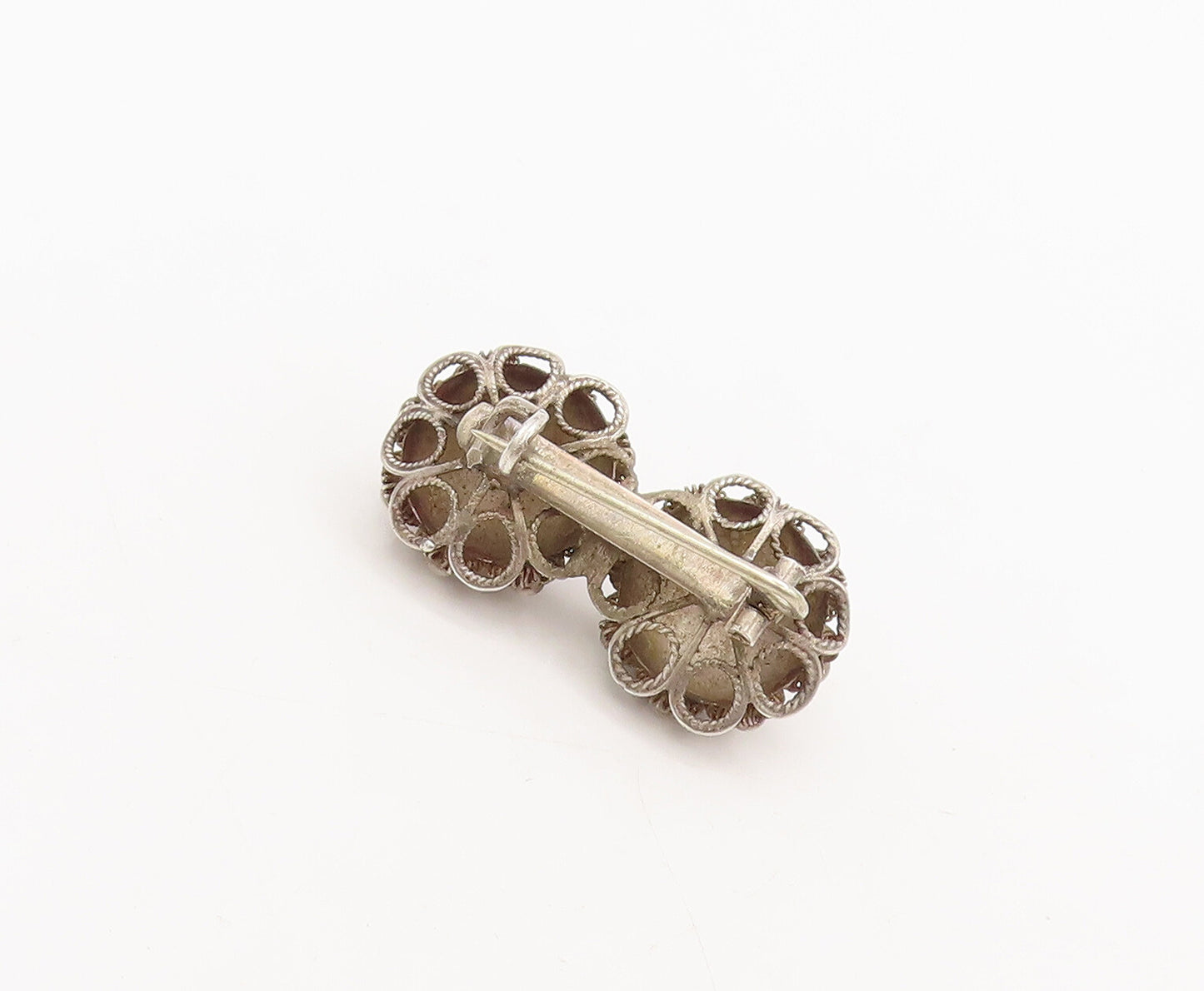 925 Sterling Silver Vintage Brooch Pin Solid Coiled Wire Domed Flowers  BP10548