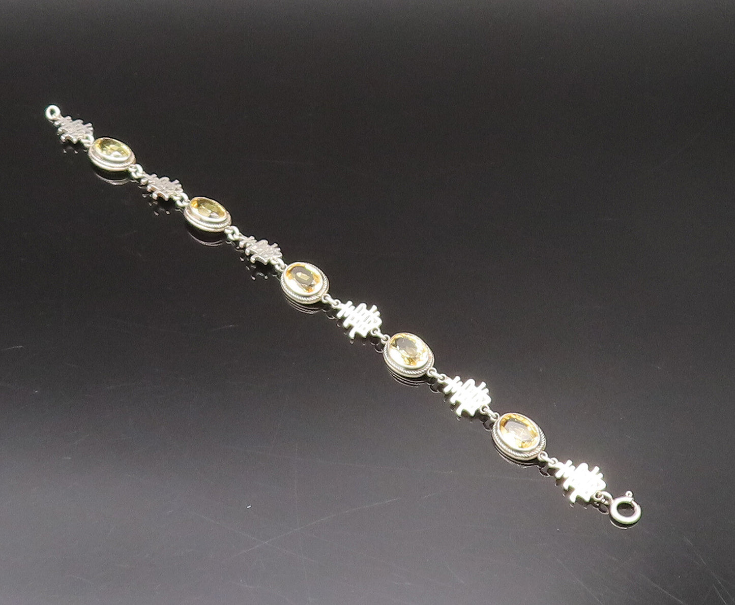 925 Silver  Vintage Oval Citrine & Chinese Character Chain Bracelet  BT9762