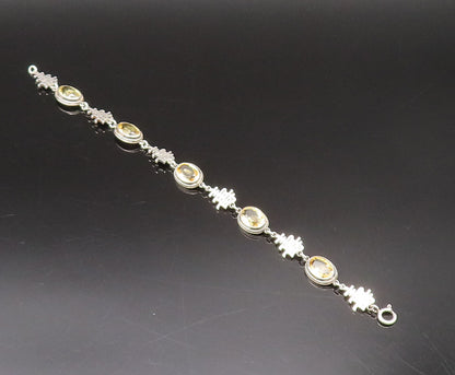 925 Silver  Vintage Oval Citrine & Chinese Character Chain Bracelet  BT9762
