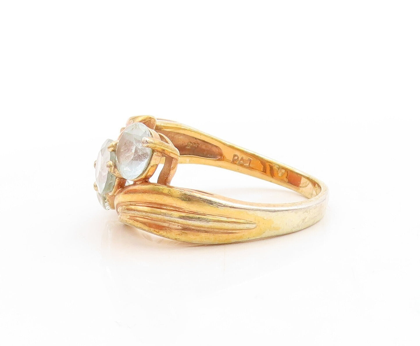 925 Sterling Silver Vintage Ring Gold Plated Carved Blue Topaz  Sz 10.5  RG31165