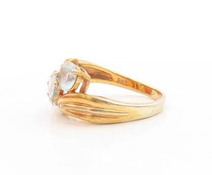 925 Sterling Silver Vintage Ring Gold Plated Carved Blue Topaz  Sz 10.5  RG31165