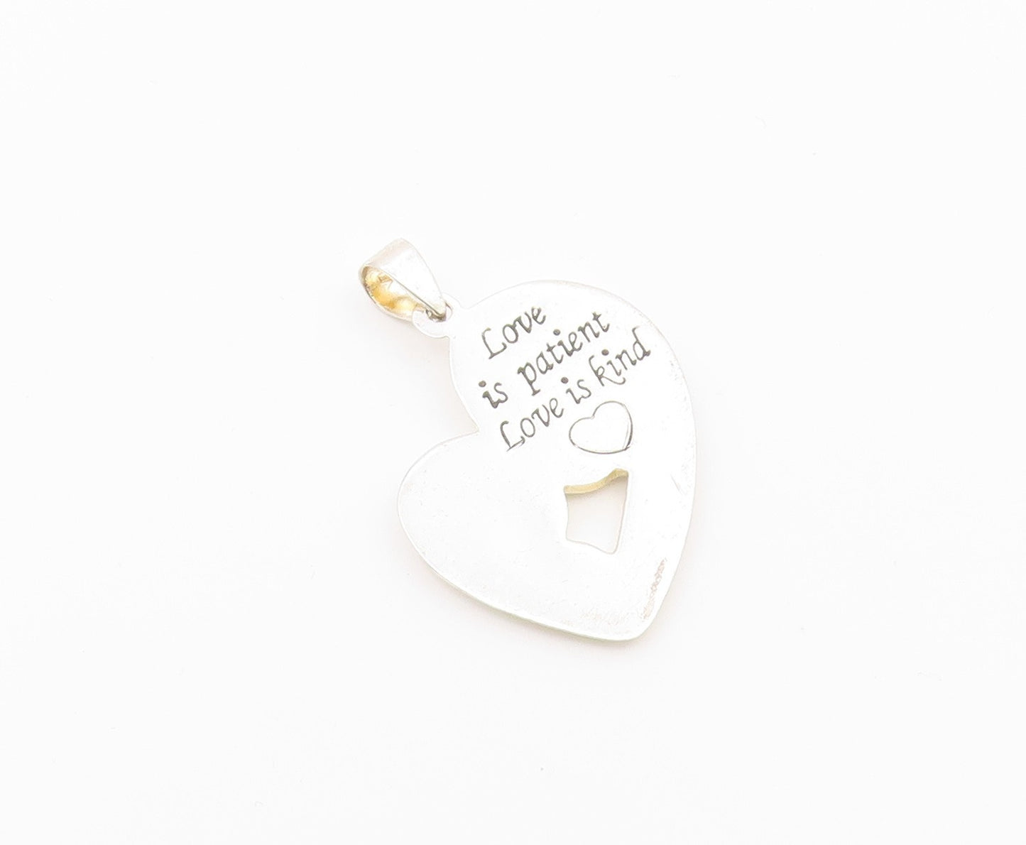 925 Silver  Vintage Love Is Patient Love Is Kind Heart Charm Pendant  PT20744