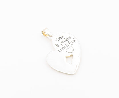 925 Silver  Vintage Love Is Patient Love Is Kind Heart Charm Pendant  PT20744