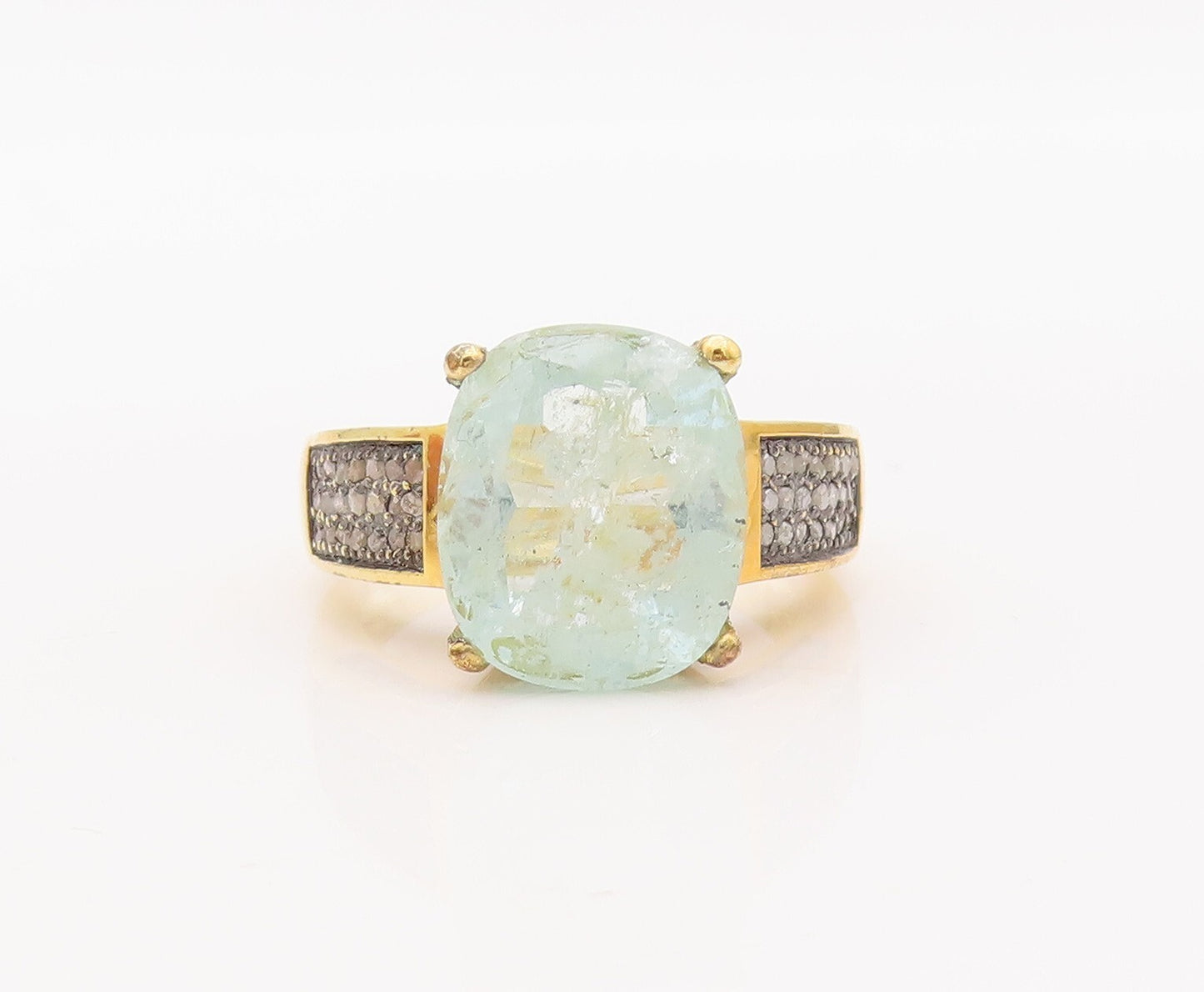 925 Sterling Silver Vintage Ring Gold Plated Diamonds & Gemstone Sz 8 RG29340