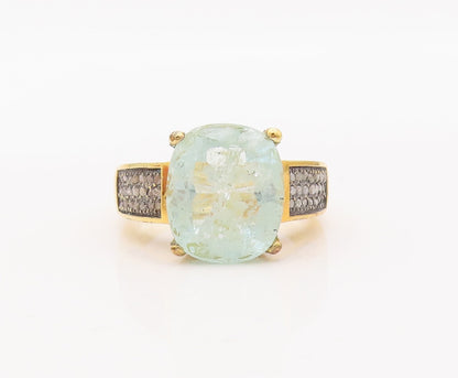 925 Sterling Silver Vintage Ring Gold Plated Diamonds & Gemstone Sz 8 RG29340