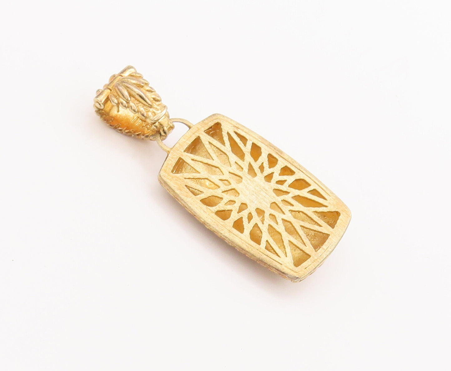 925 Sterling Silver Vintage Pendant Gold Plated Rectangle Swirly Carved  PT22546