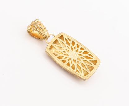 925 Sterling Silver Vintage Pendant Gold Plated Rectangle Swirly Carved  PT22546