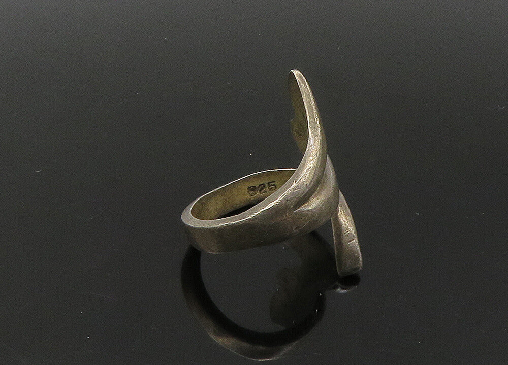 925 Sterling Silver  Vintage Smooth Dark Tone Bypass Band Ring Sz 8  RG22495