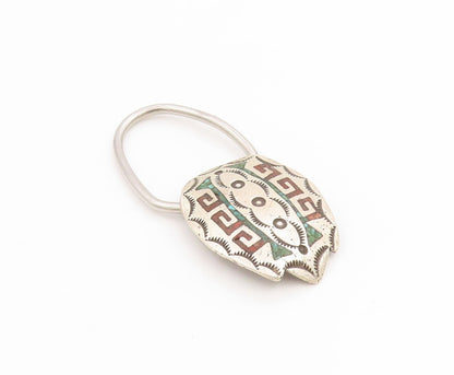 925 Sterling Silver Vintage Key Chain NAVAJO RAY BENNETT Gemstone Inlay  TR4234