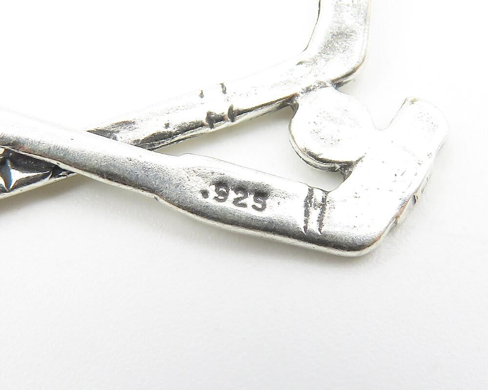 925 Sterling Silver  Vintage Petite Shiny Hockey Sticks & Puck Pendant  PT8448