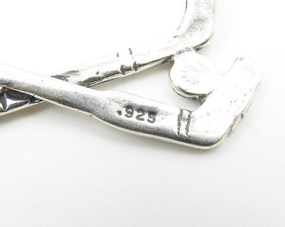 925 Sterling Silver  Vintage Petite Shiny Hockey Sticks & Puck Pendant  PT8448