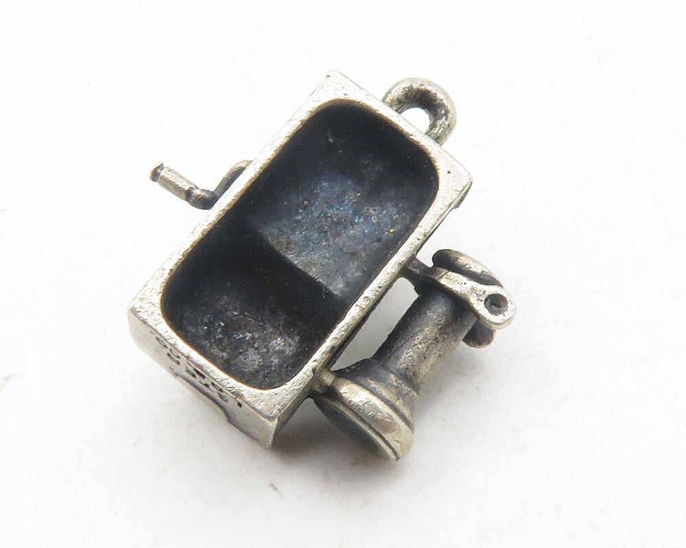925 Sterling Silver  Vintage Dark Tone Old Fashioned Telephone Pendant  PT9634