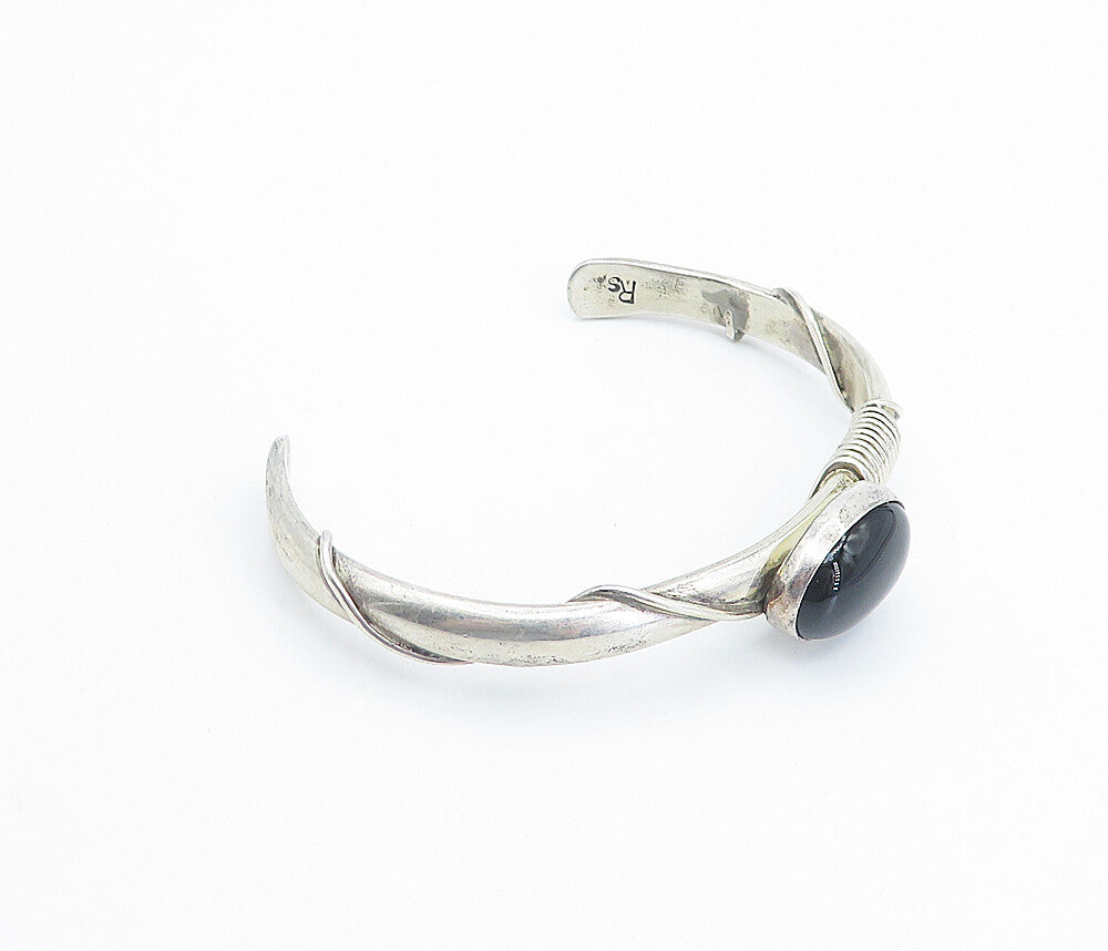 ROSE SWEET NAVAJO 925 Silver  Vintage Black Onyx Wrapped Cuff Bracelet  BT3348