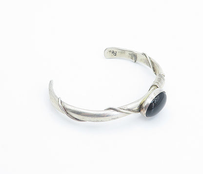 ROSE SWEET NAVAJO 925 Silver  Vintage Black Onyx Wrapped Cuff Bracelet  BT3348
