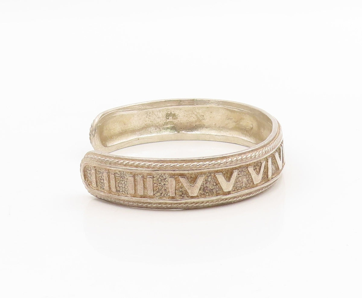 925 Sterling Silver Vintage Bracelet Bold Roman Numerals Rope Edge Cuff  BT11564