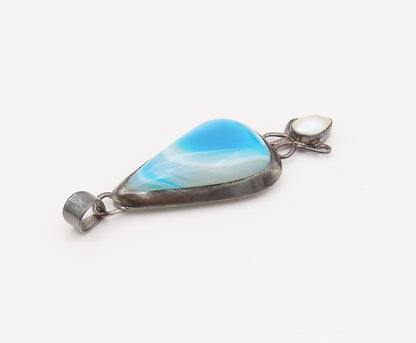 925 Silver  Vintage Blue and white Shaded Pearl Drop Shape Pendant  PT22055