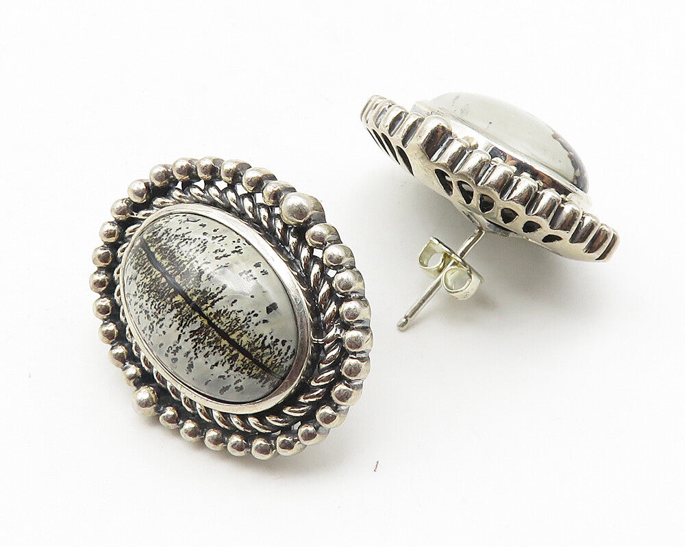 925 Sterling Silver  Vintage Cabochon Cut Jasper Twist Drop Earrings  EG5714