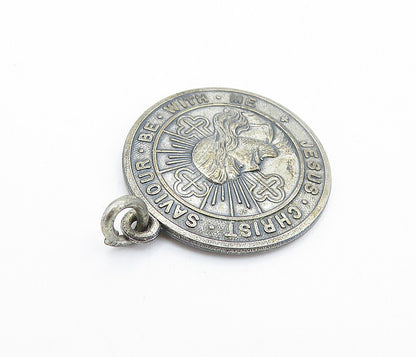 925 Sterling Silver Vintage Antique Oxidized Jesus Be With Me Pendant PT4087