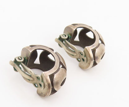 925 Sterling Silver Vintage Earrings Modernist Wavy Cutout Clip On  EG14107