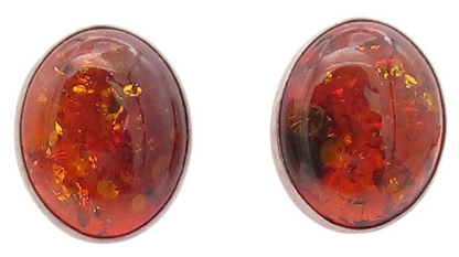 925 Sterling Silver Vintage Earrings POLAND Cabochon Honey Amber Studs  EG13958