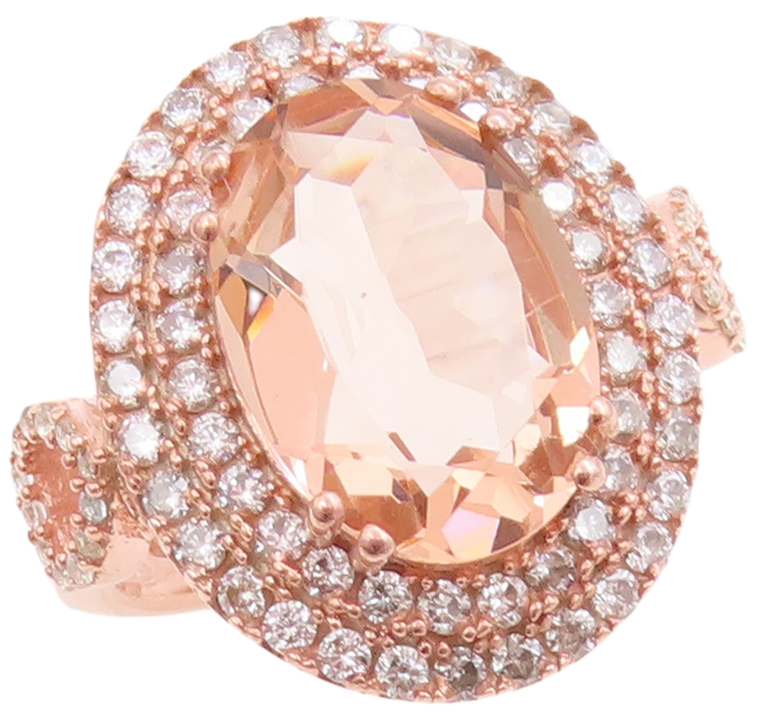 925 Sterling Silver Vintage Ring Gold Plated Oval Morganite & CZ  Sz 7  RG30545