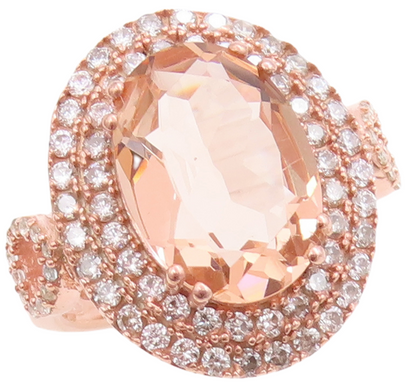 925 Sterling Silver Vintage Ring Gold Plated Oval Morganite & CZ  Sz 7  RG30545