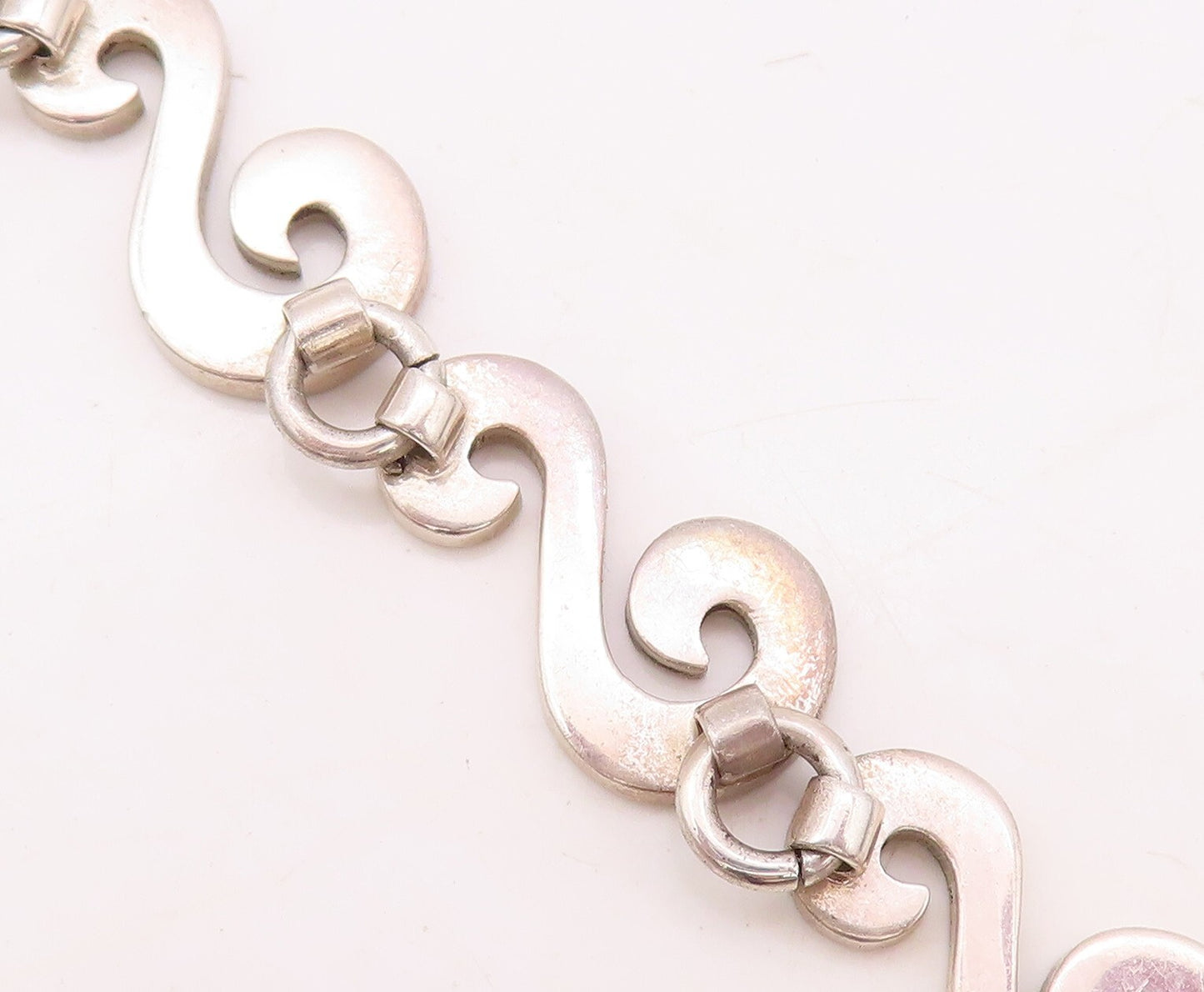 925 Sterling Silver Vintage Necklace Solid Cutout Swirly S Linked  NE4330