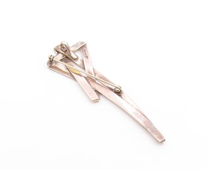 925 Sterling Silver  Vintage Long Modernist Star Abstract Brooch Pin  BP9843