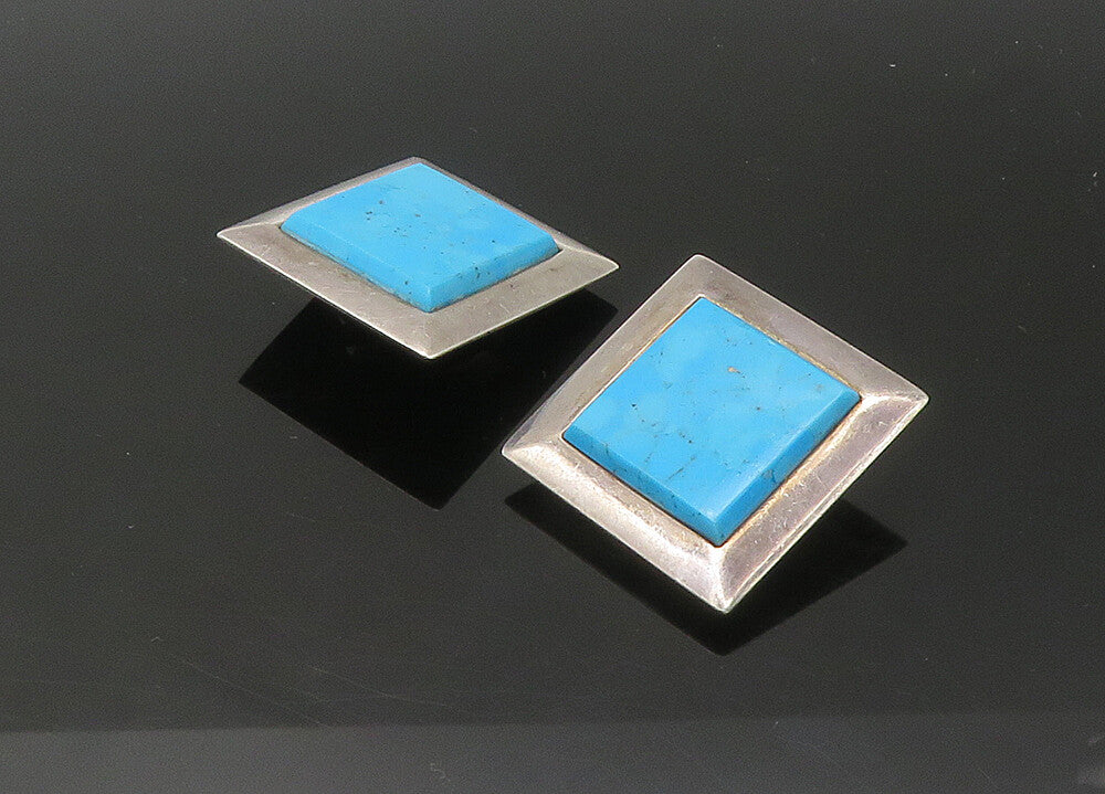 TAXCO 925 Silver  Vintage Turquoise Square Non Pierce Drop Earrings  EG11010