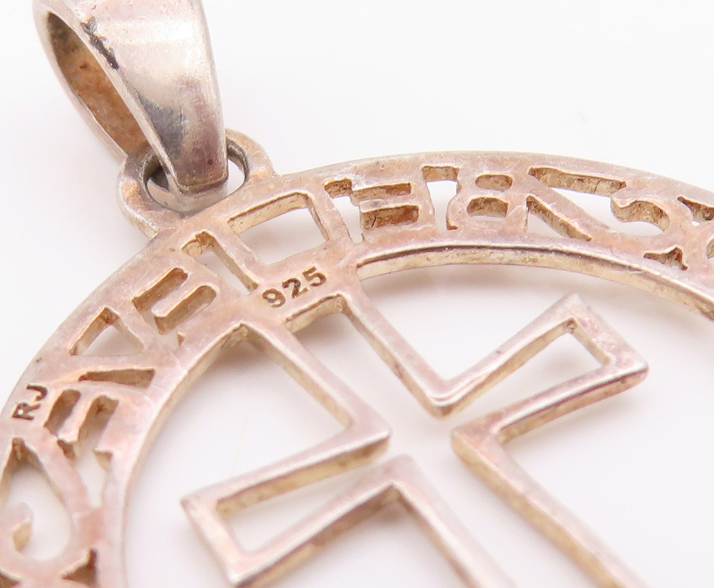 925 Sterling Silver Vintage Pendant Swirly Bordered Religious Cross  PT24282