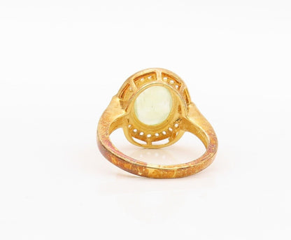 925 Sterling Silver Vintage Ring Gold Plated Green Gemstone Topaz  Sz 7  RG30067