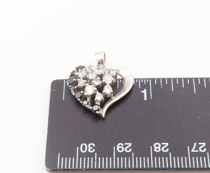 925 Sterling Silver   Vintage Topaz & Black Spinel Love Heart Pendant  PT18267