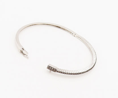 925 Sterling Silver Vintage Genuine Champagne Diamonds Bangle Bracelet BT9987
