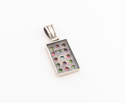 925 Sterling Silver Vintage Pendant Multi Gemstone Geometric Grid Charm  PT26526