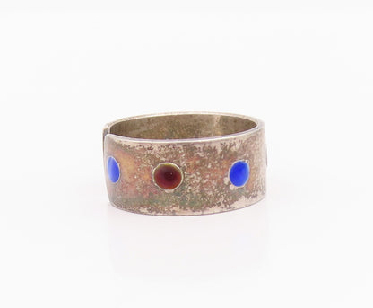 925 Sterling Silver Vintage Ring NORWAY Two Tone Enameled Circles  Sz 7  RG33069