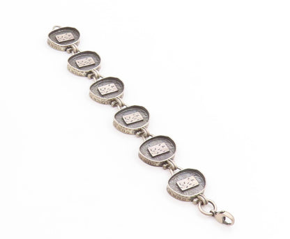 925 Sterling Silver Vintage Bracelet Etched Geometric Echoes Link Chain  BT11399
