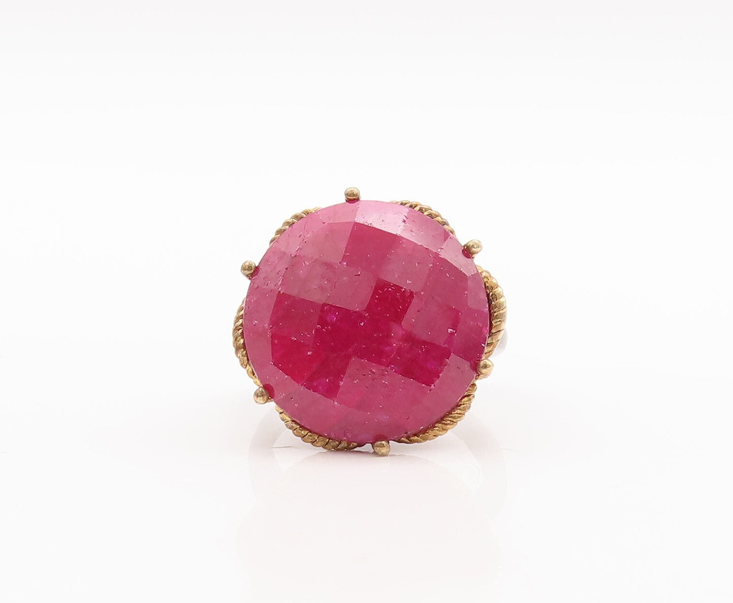 925 Sterling Silver Vintage Ring Gold Plated Large Round Gemstone Sz 7.5 RG29510