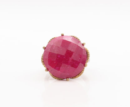 925 Sterling Silver Vintage Ring Gold Plated Large Round Gemstone Sz 7.5 RG29510