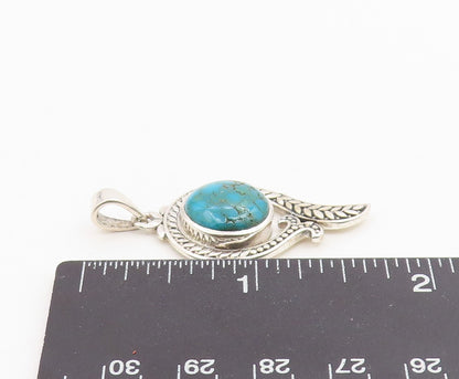 925 Sterling Silver Vintage Pendant Cabochon Turquoise Modernist Swirl  PT26193