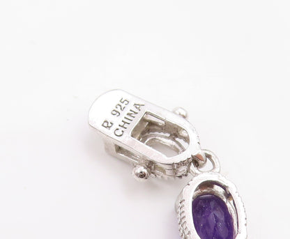 925 Sterling Silver Vintage Bracelet Oval Cut Amethyst Elegant Chain  BT11932