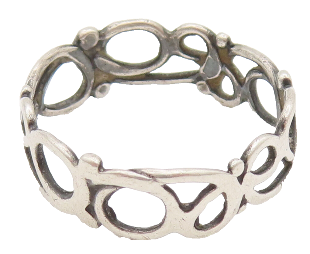 925 Sterling Silver  Vintage Openwork Loops Band Ring Sz 8  RG26177