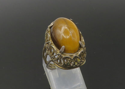 925 Sterling Silver  Vintage Antique Tiger's Eye Cocktail Ring Sz 5.5  RG22617
