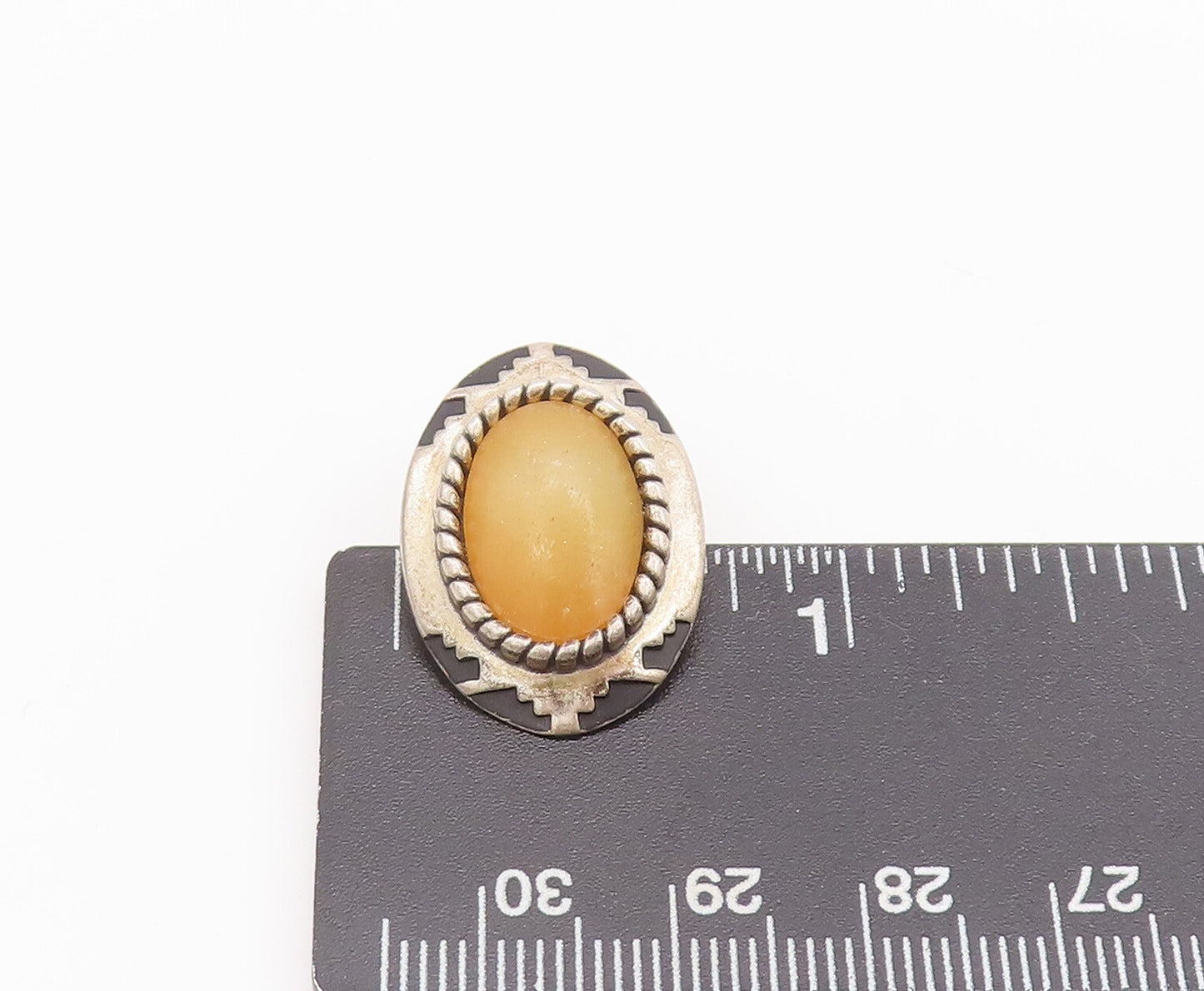 925 Sterling Silver Vintage Earrings Cabochon Yellow Agate EG12890