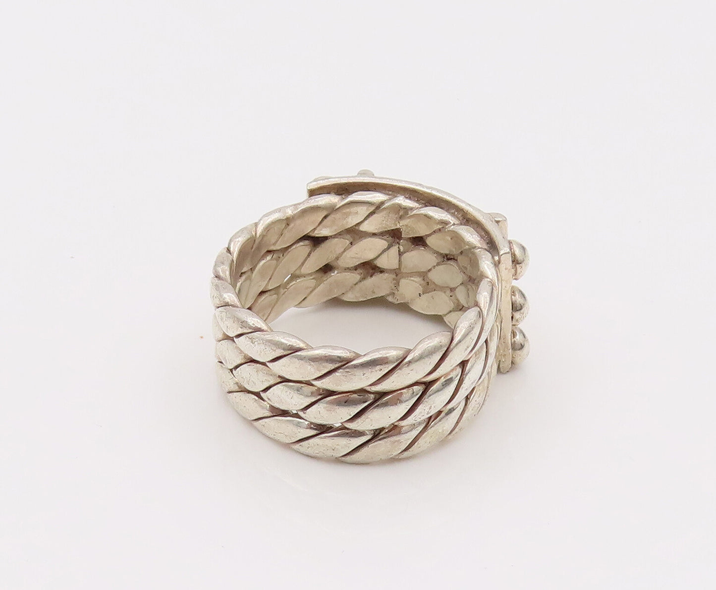 925 Silver  Vintage 3 Twisted Rope Band Cabochon Amethyst Ring Sz 7  RG26671