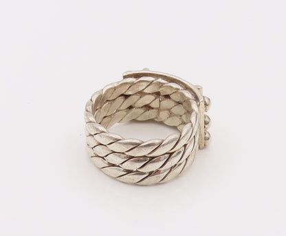 925 Silver  Vintage 3 Twisted Rope Band Cabochon Amethyst Ring Sz 7  RG26671